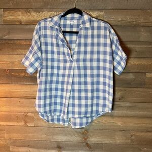 Madewell Blue and Gray Checkered Gingham Short Sleeve Top Women’s Size Small
